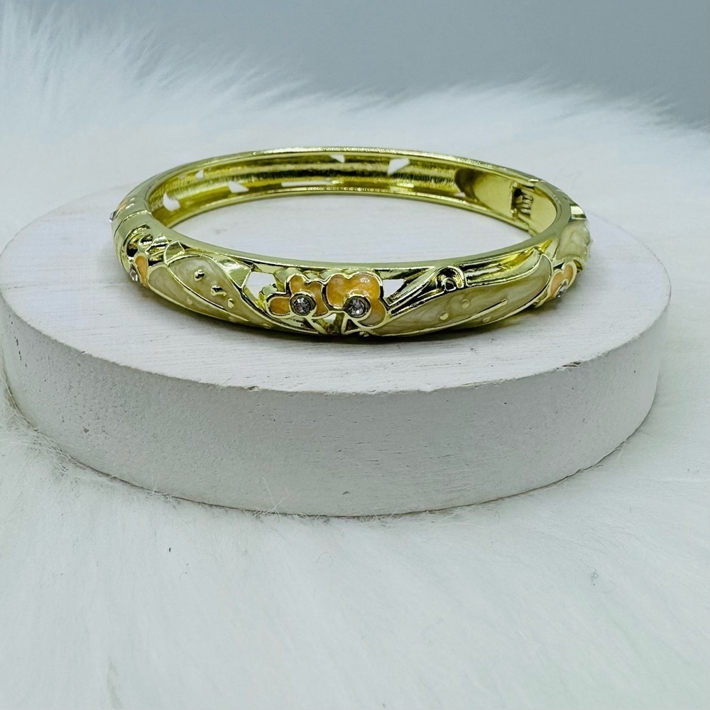 Apricot Floral Enamel Cloisonne Bracelet Bangle